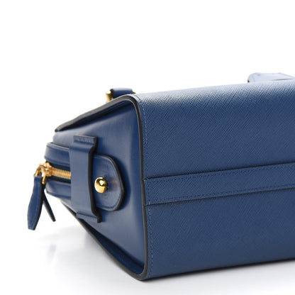 Prada Saffiano Soft Calfskin Double Handle Satchel Bluette 7 of 8
