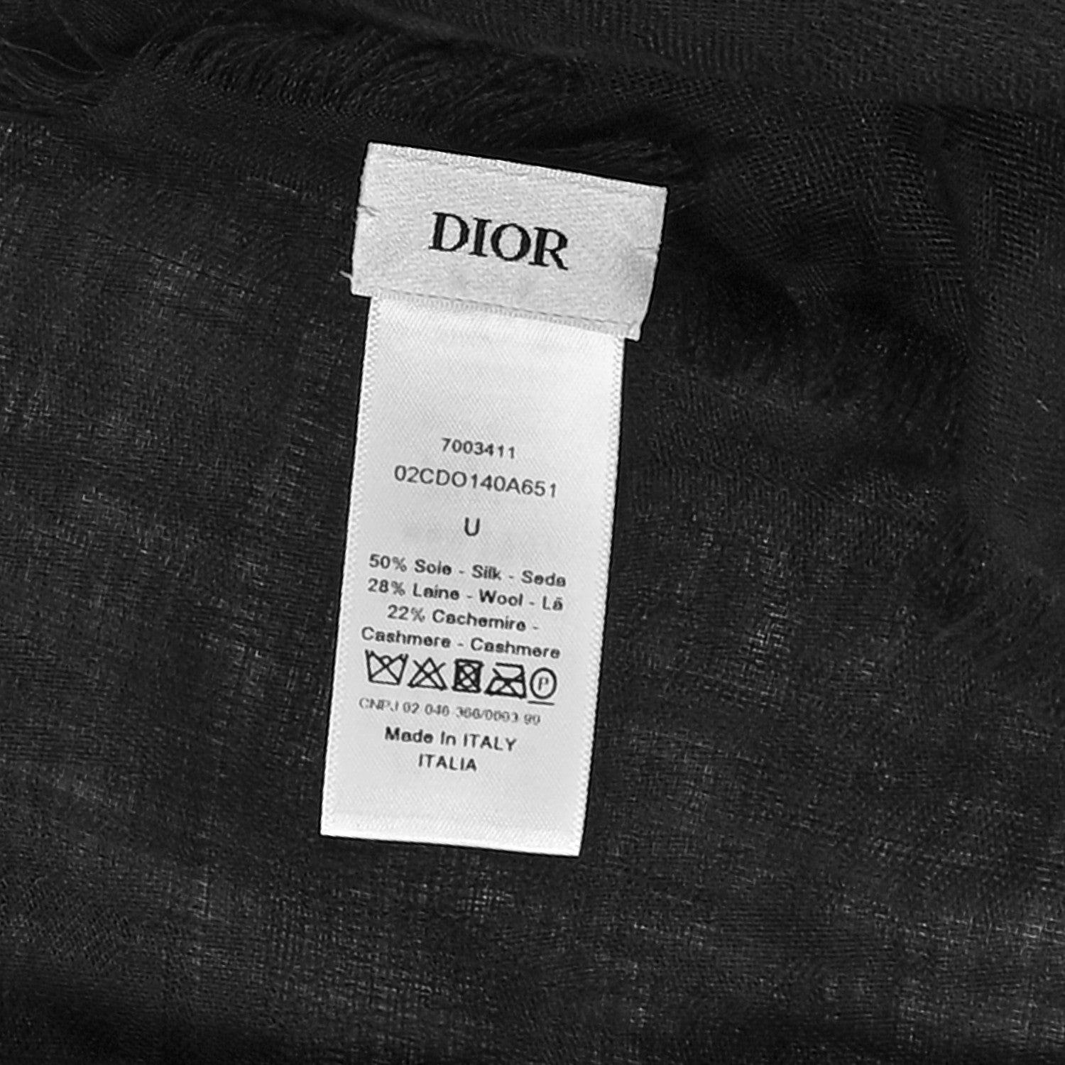 Christian Dior Silk Wool Cashmere Shawl Black 3 of 3