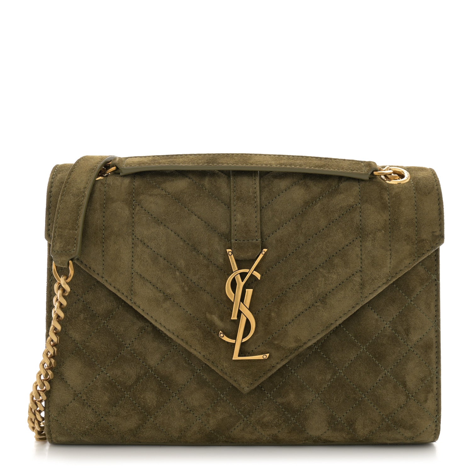 Saint Laurent Suede Mixed Matelasse Triquilt Medium Loden Green 1 of 10