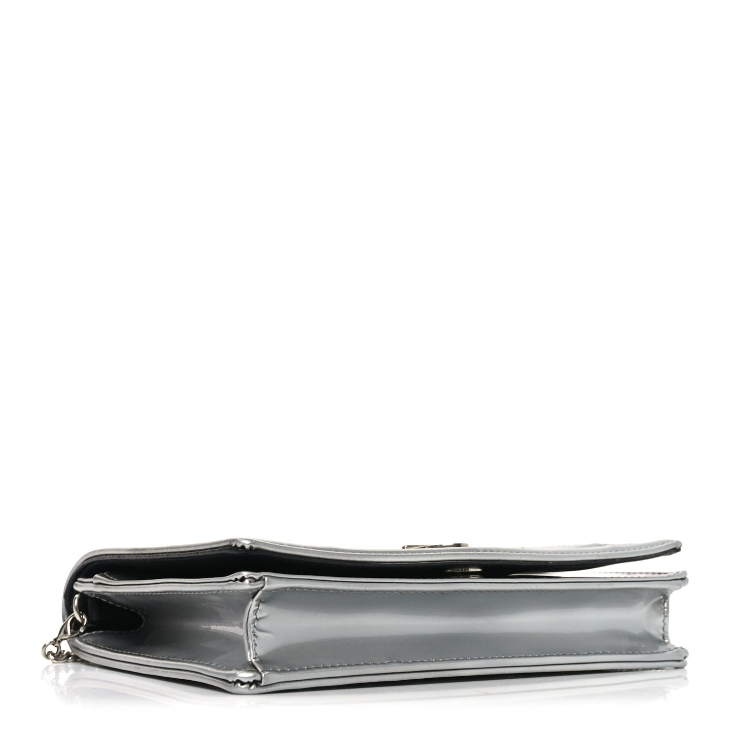 Metallic Patent Micro-Cannage Diorama Wallet on Chain Pouch Silver