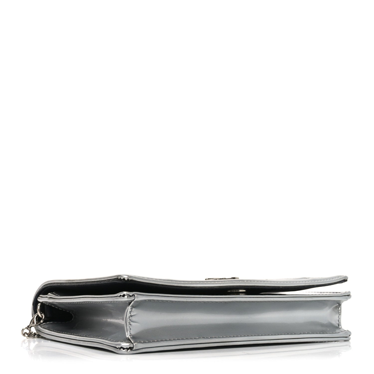 Christian Dior Metallic Patent Micro-Cannage Diorama Wallet on Chain Pouch Silver 4 of 10