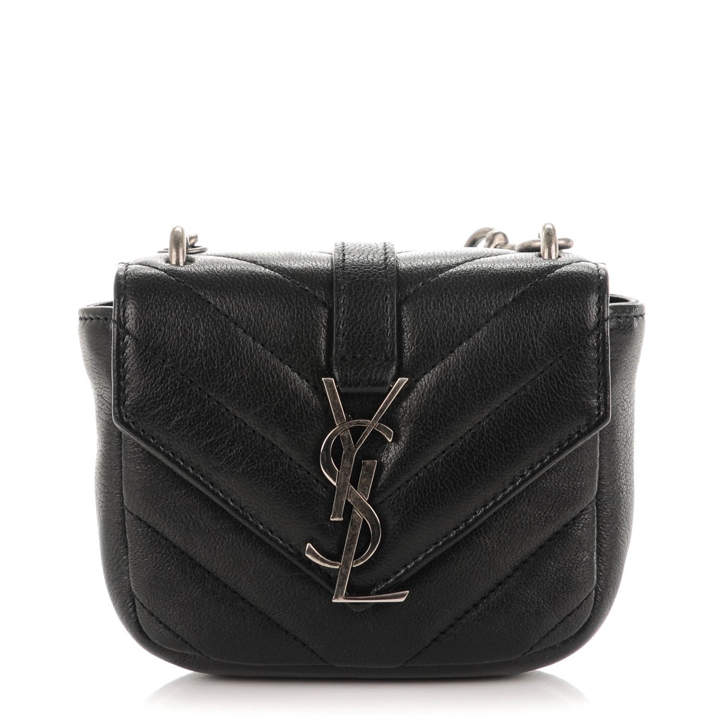 Sheepskin Matelasse Chevron Monogram Mini College Bag Black