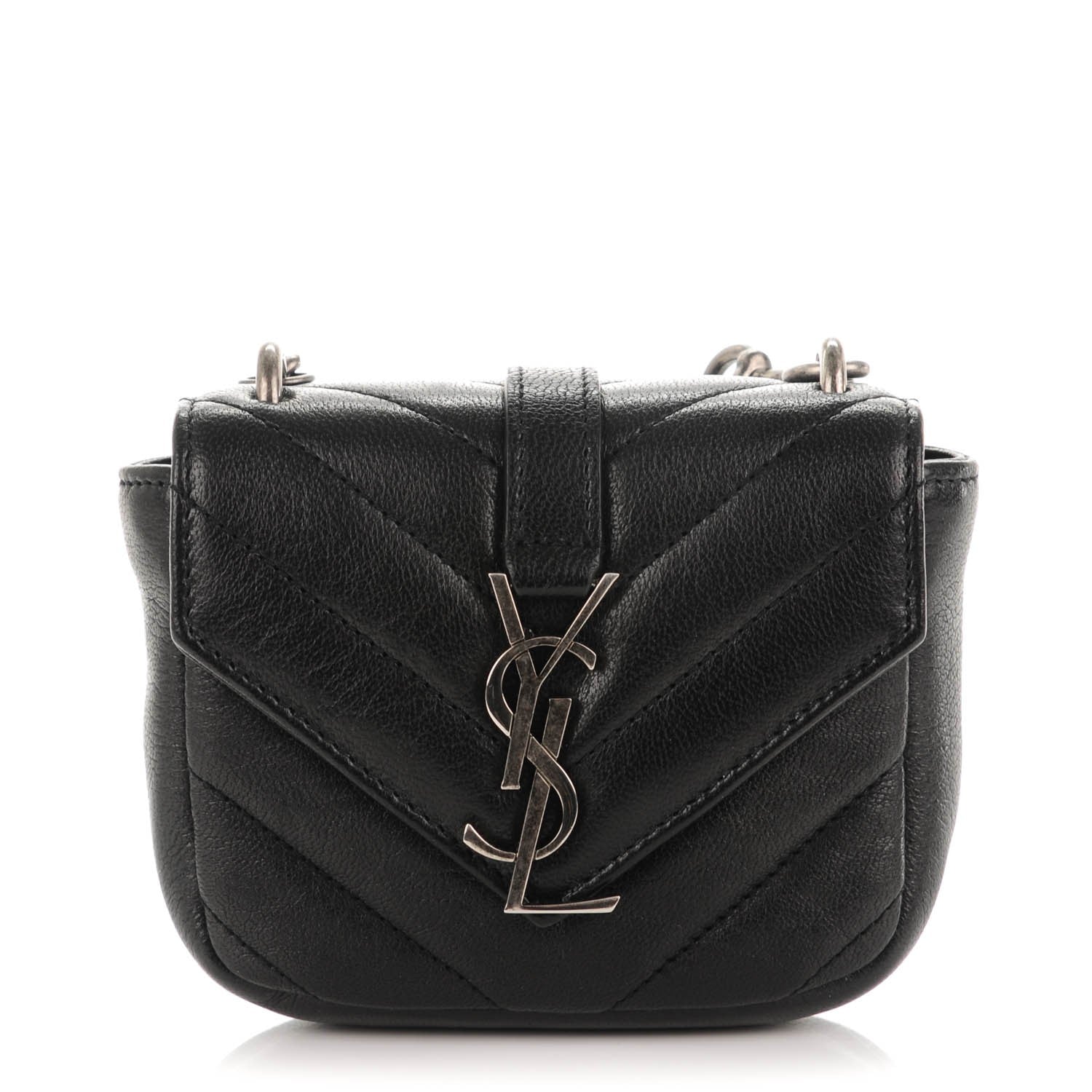 Saint Laurent Sheepskin Matelasse Chevron Monogram Mini College Bag Black 1 of 7
