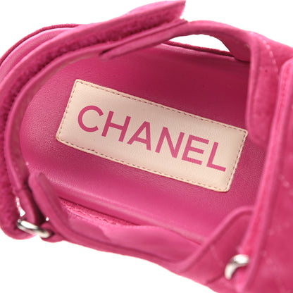 Chanel Suede Calfskin Velcro Dad Sandals 38 Pink 7 of 9