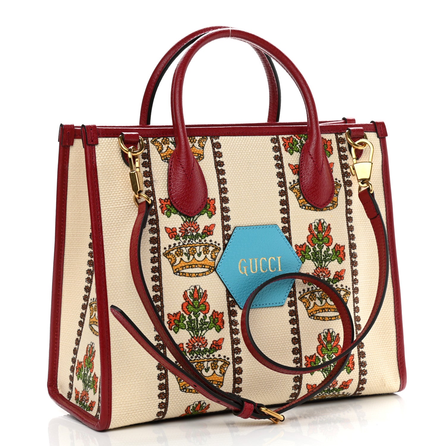 Gucci Canvas Jacquard Calfskin 100 Centennial Music Small Tote Bag Ivory Red 3 of 9