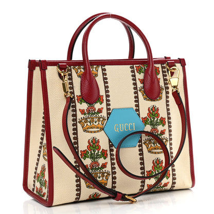 Gucci Canvas Jacquard Calfskin 100 Centennial Music Small Tote Bag Ivory Red 3 of 9