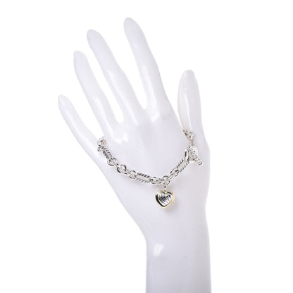 David Yurman Sterling Silver 18K Yellow Gold Cable Heart Charm Bracelet 2 of 5