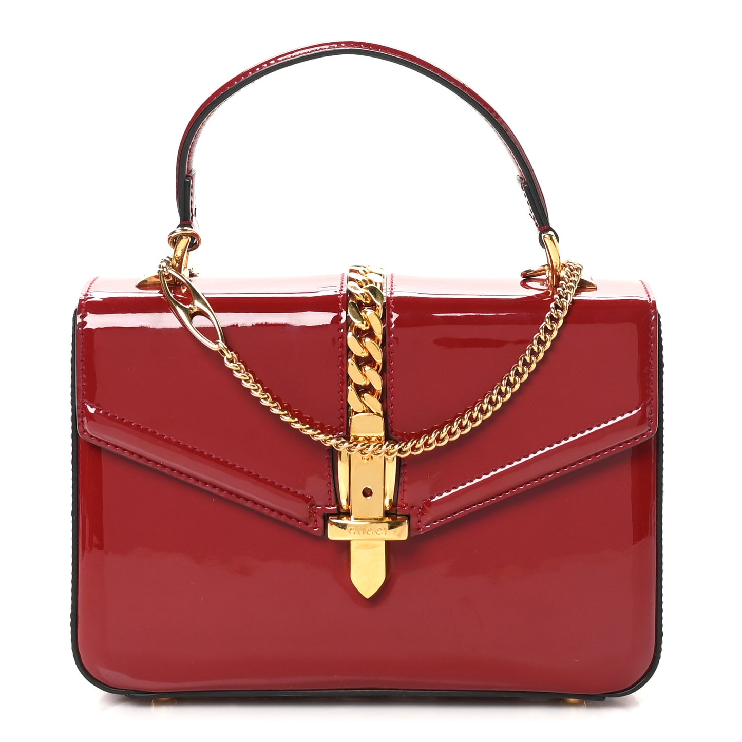 Mousse Top Patent Mini Sylvie 1969 Top Handle Bag New Cherry Red