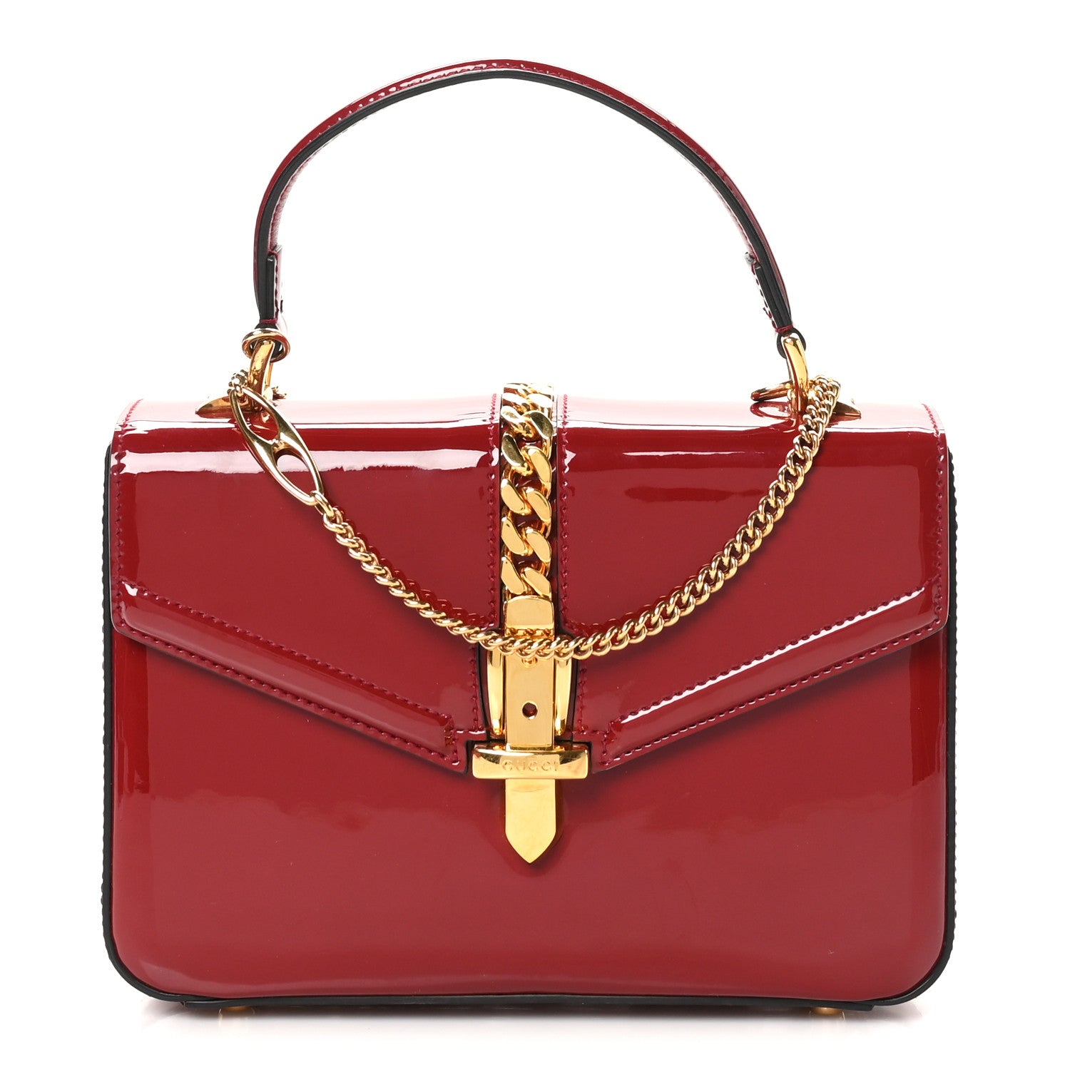 Gucci Mousse Top Patent Mini Sylvie 1969 Top Handle Bag New Cherry Red 1 of 10