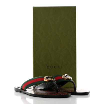 Gucci Nylon Calfskin Web GG Monogram Womens Thong Sandals 39 Green Red Cocoa 8 of 8