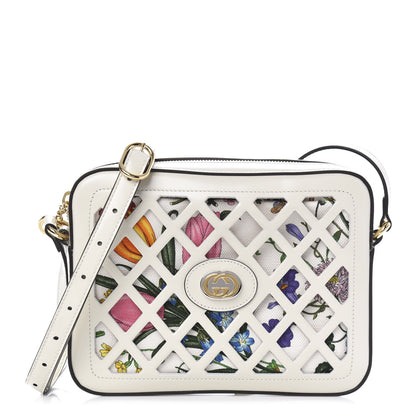 Gucci Canvas Calfskin Flora Infinity Cutout Shoulder Bag White Multicolor 1 of 12