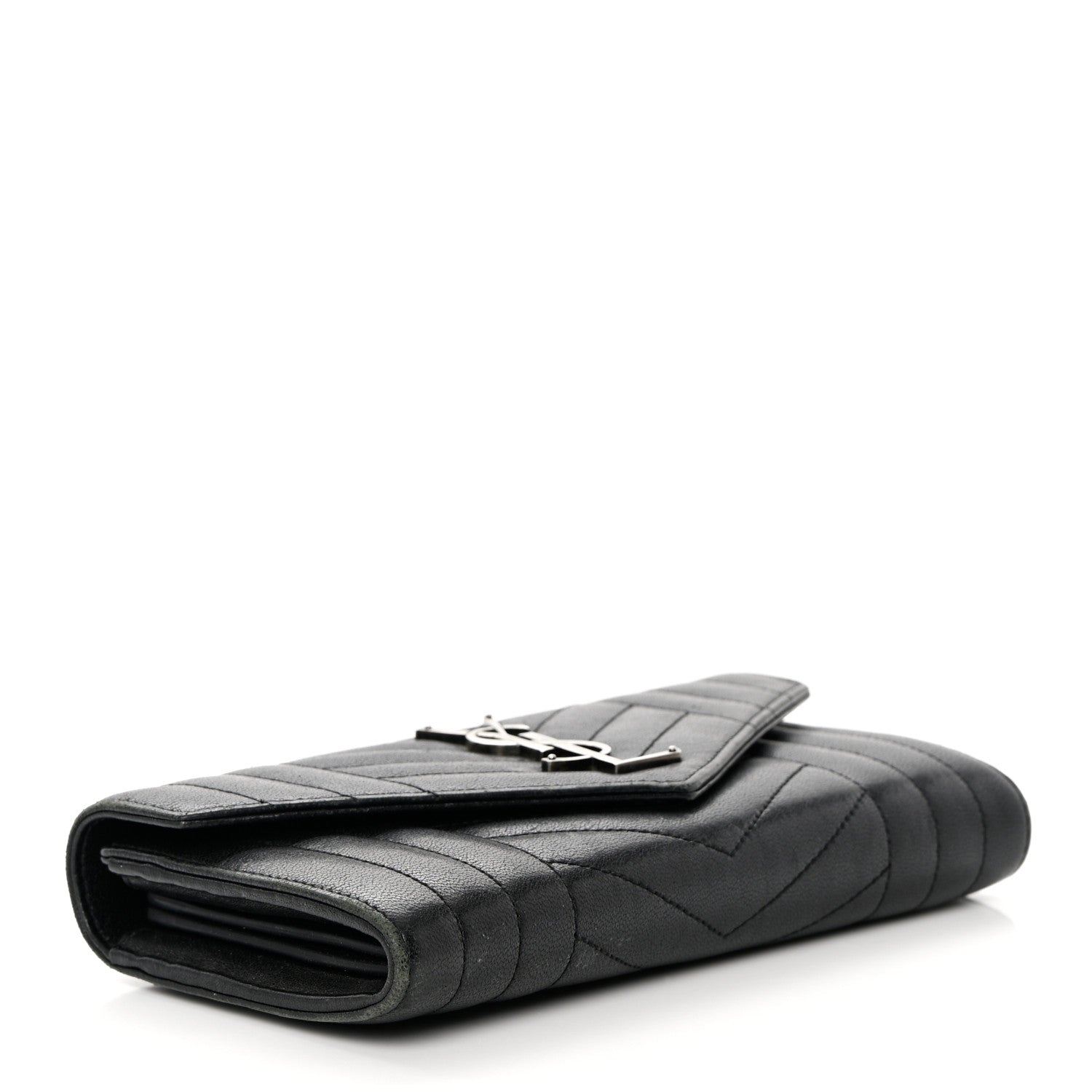 Saint Laurent Lambskin Mixed Matelasse Quilted Large Monogram Envelope Wallet Black 4 of 15