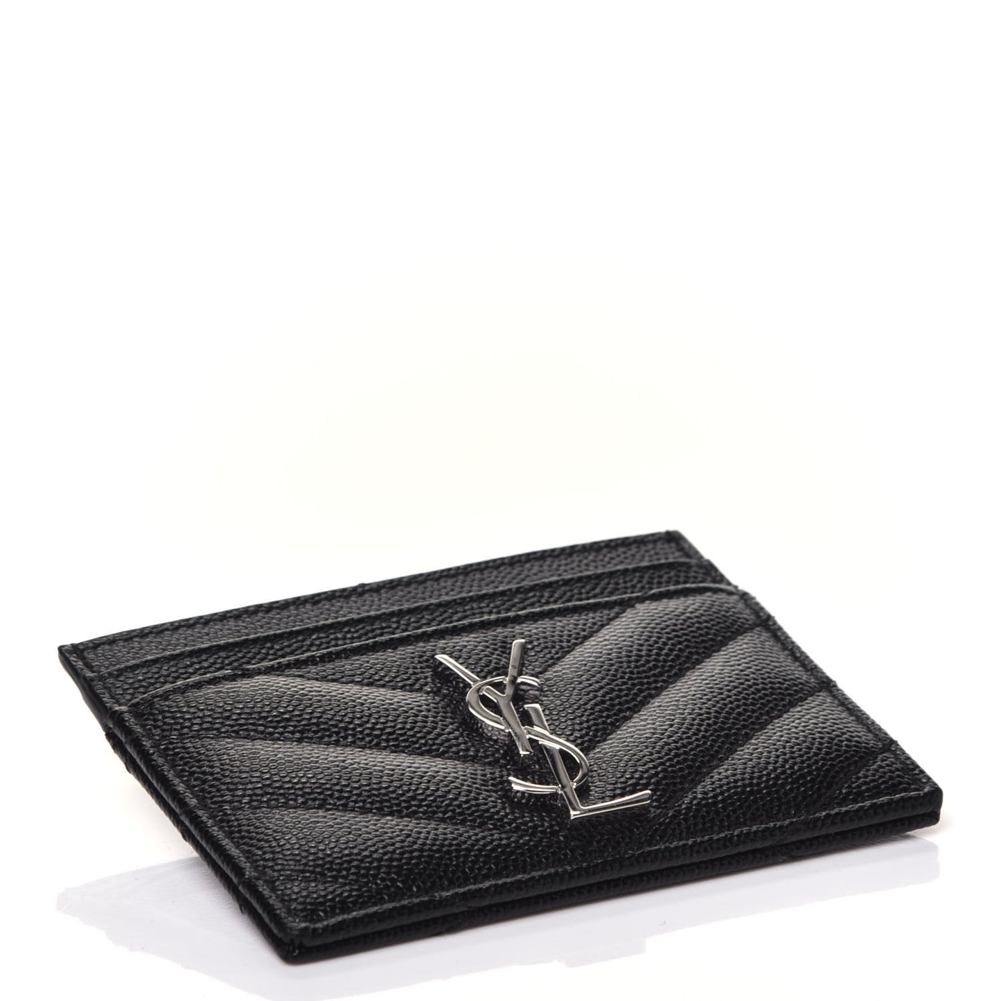 Grain De Poudre Matelasse Chevron Monogram Credit Card Case Black