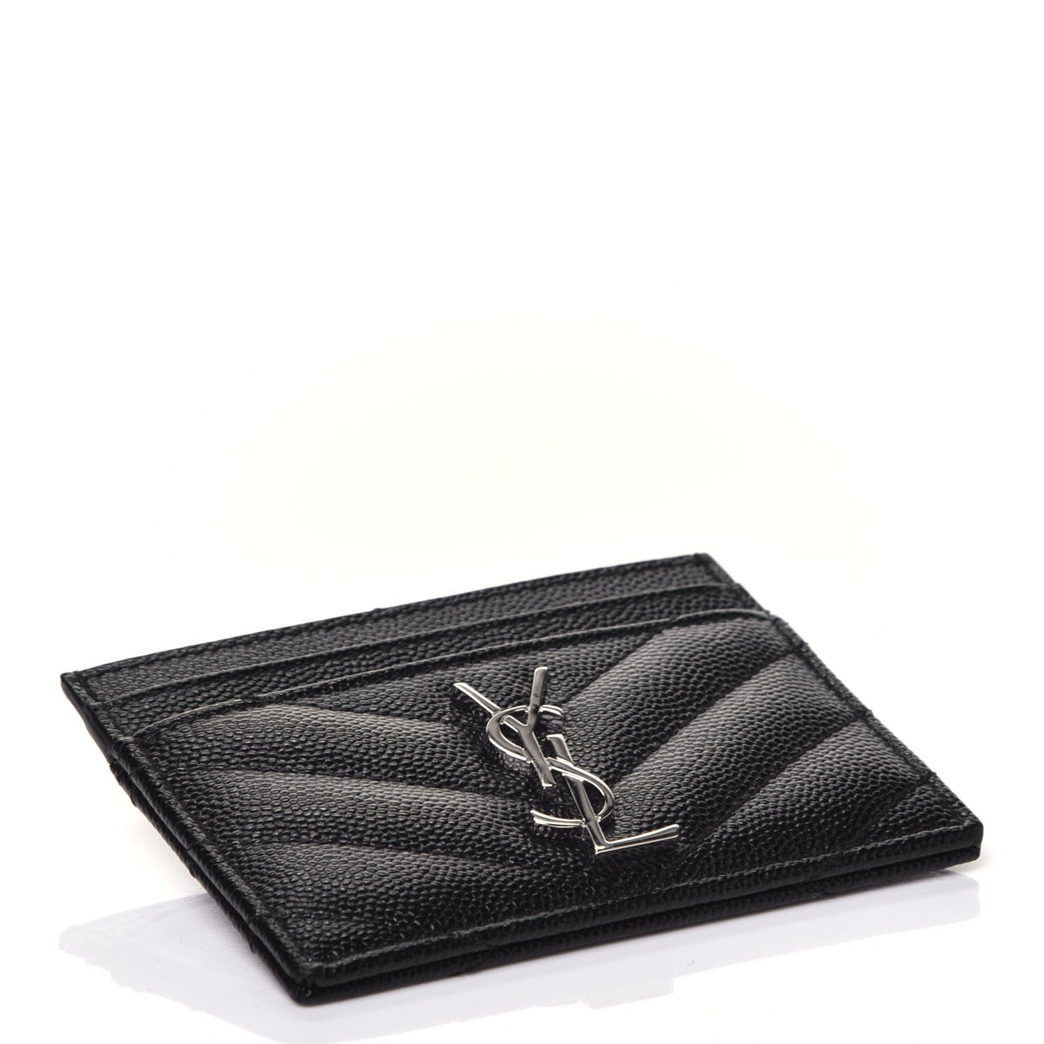 Saint Laurent Grain De Poudre Matelasse Chevron Monogram Credit Card Case Black 4 of 7