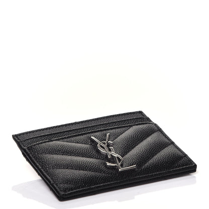 Saint Laurent Grain De Poudre Matelasse Chevron Monogram Credit Card Case Black 4 of 7