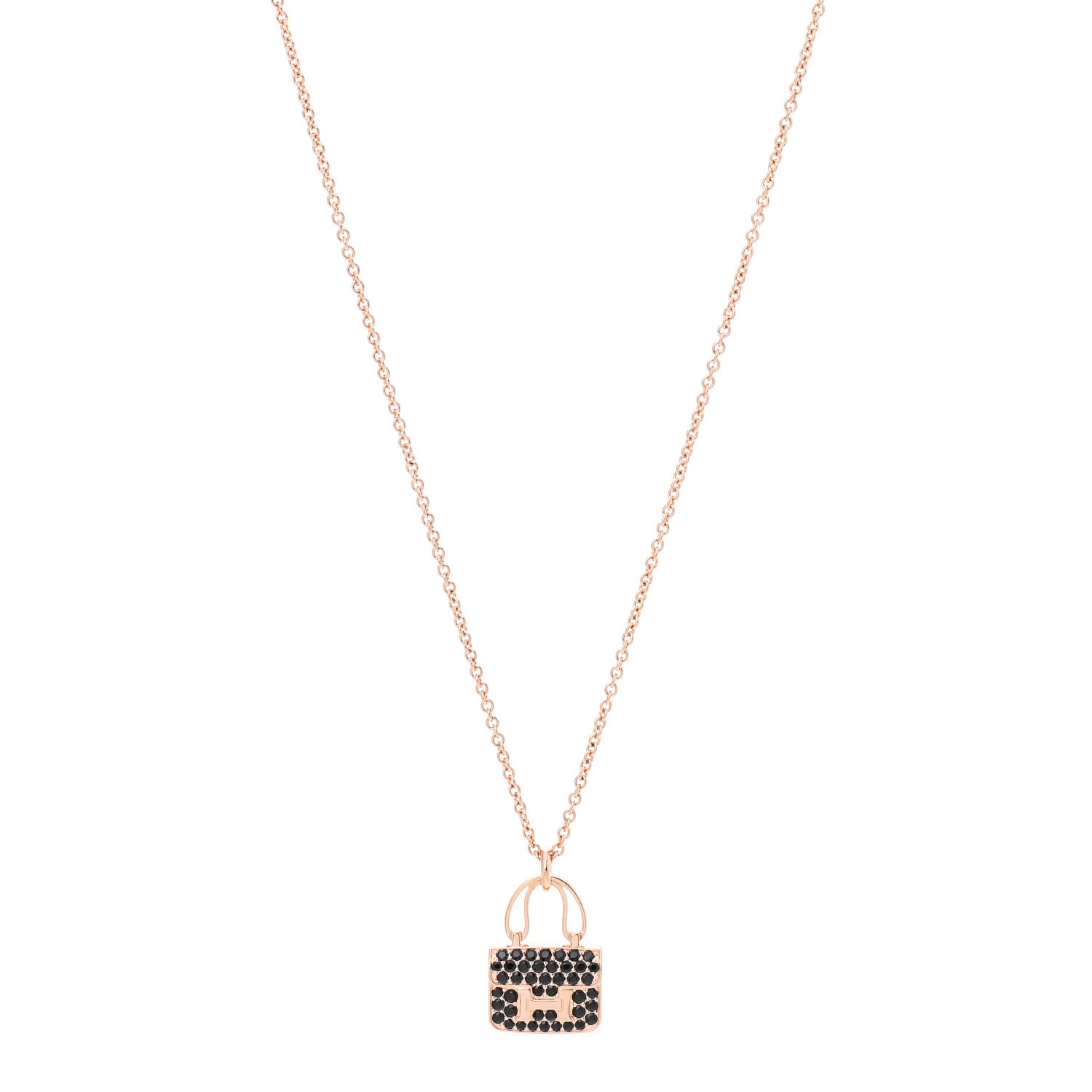 Hermes 18K Rose Gold Black Sapphire Constance Amulettes Pendant Necklace 1 of 5