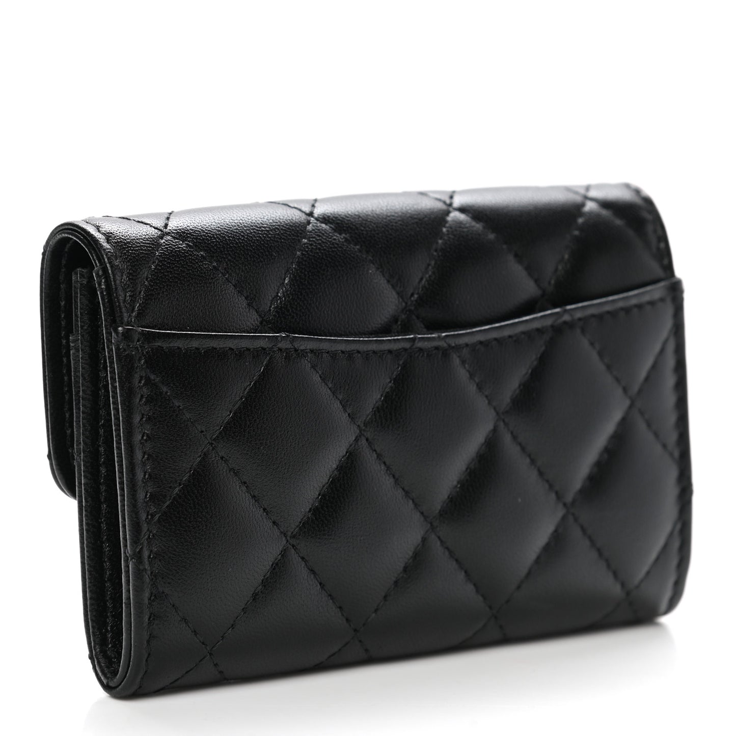 Lambskin Quilted Flap Card Holder Wallet So Black