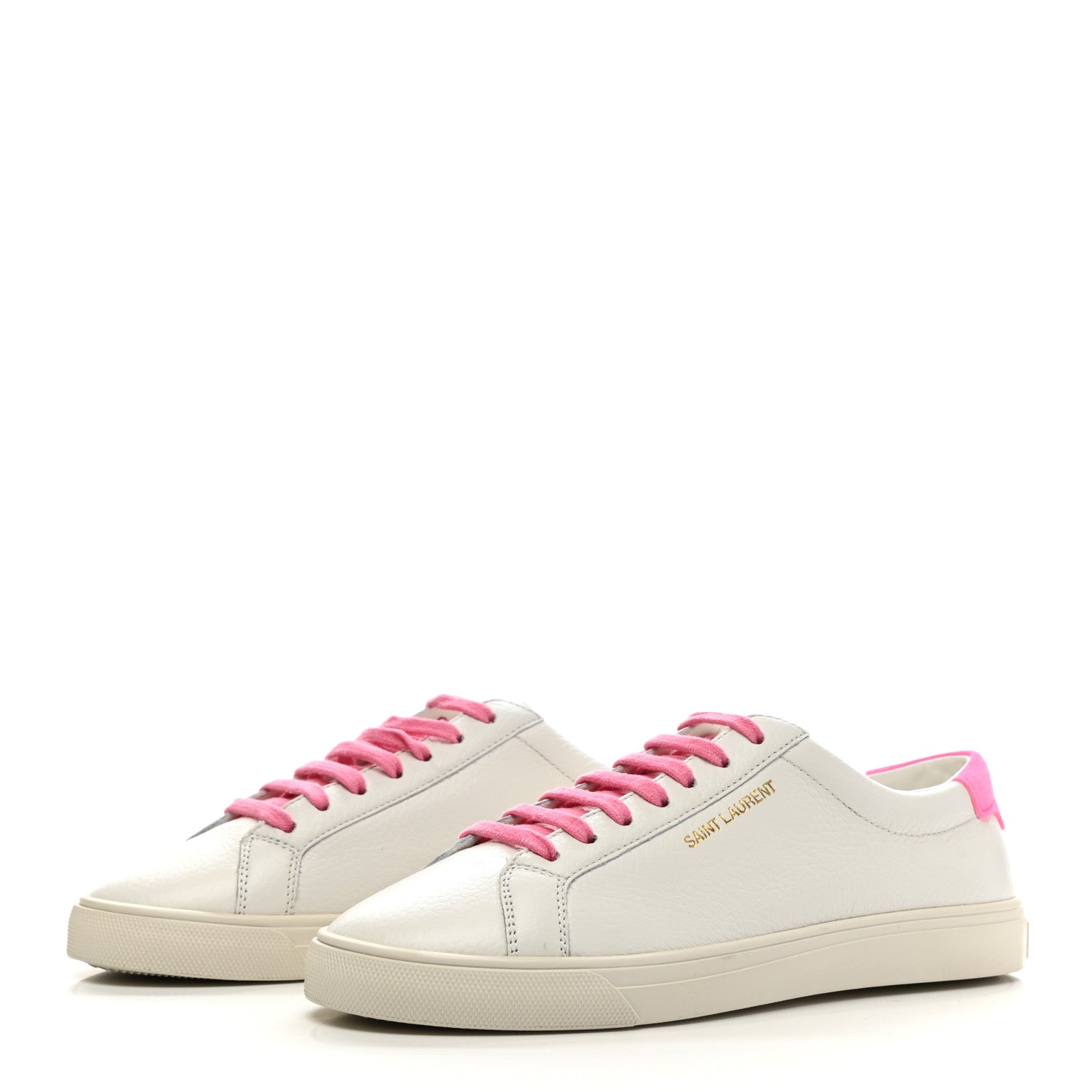 Saint Laurent Grained Calfskin Andy Low Top Sneakers 38.5 White Pink 3 of 8