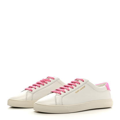 Saint Laurent Grained Calfskin Andy Low Top Sneakers 38.5 White Pink 3 of 8
