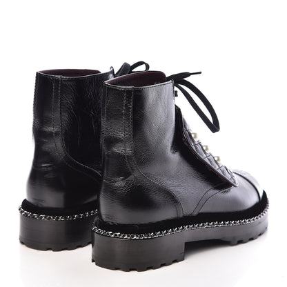 Chanel Crackled Calfskin Velvet Pearl Combat Short Boots 38 Black 4 of 9
