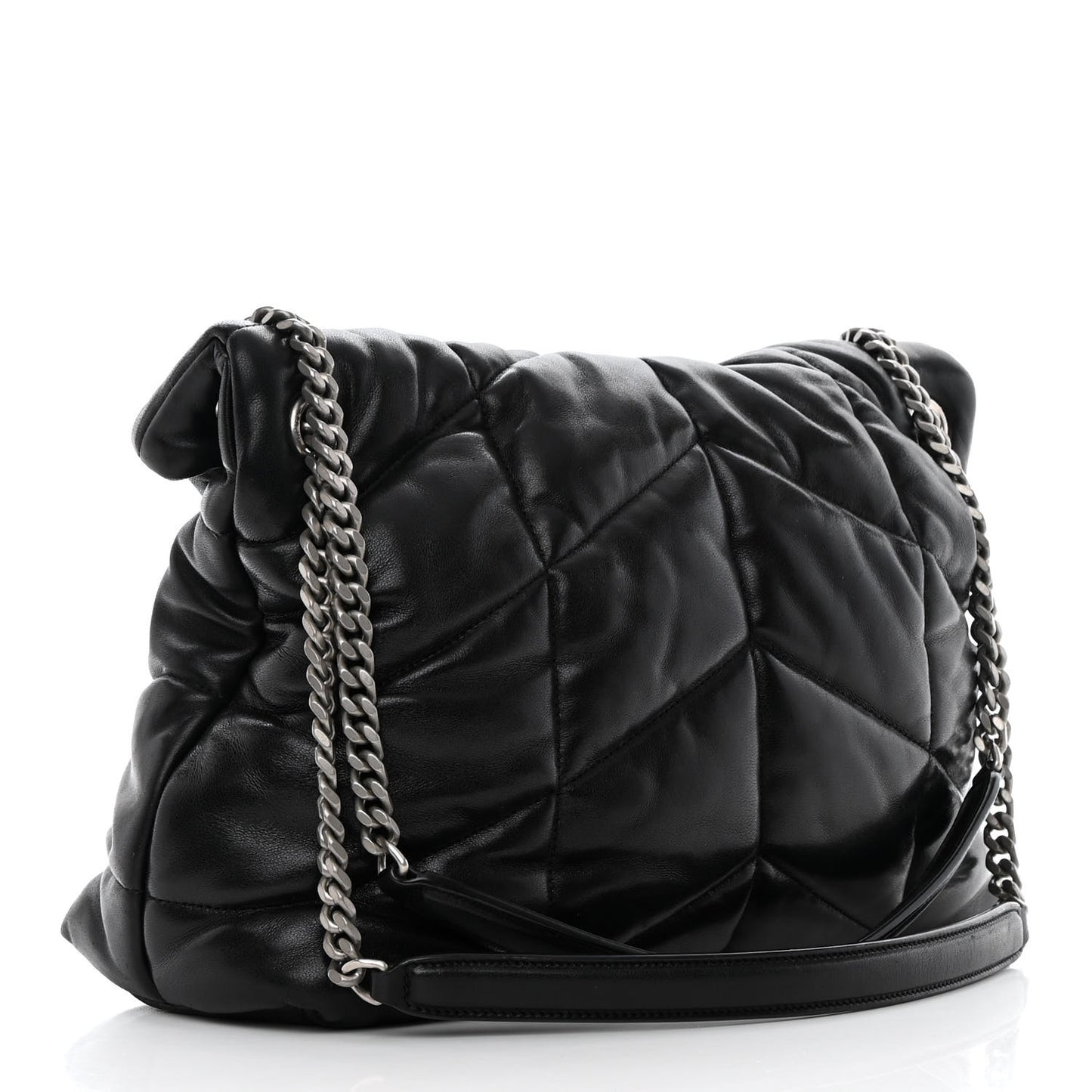 Lambskin Quilted Medium Loulou Puffer Monogram Chain Satchel Black