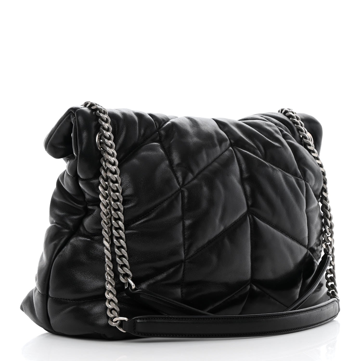 Saint Laurent Lambskin Quilted Medium Loulou Puffer Monogram Chain Satchel Black 3 of 15
