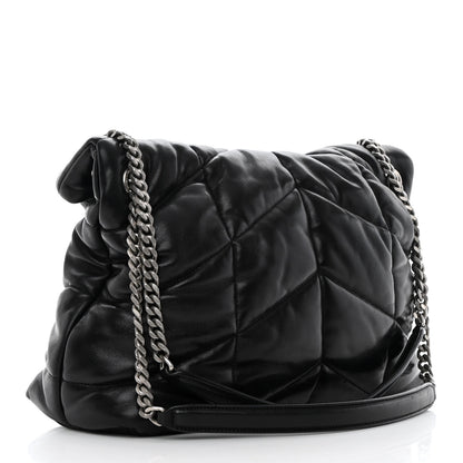 Saint Laurent Lambskin Quilted Medium Loulou Puffer Monogram Chain Satchel Black 3 of 15