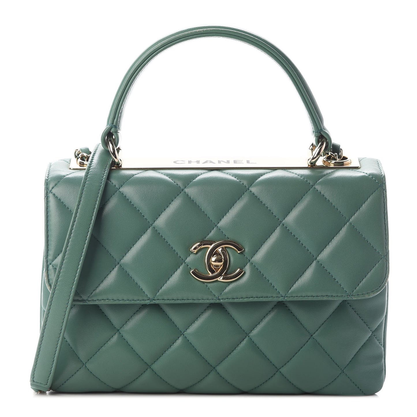 Lambskin Quilted Small Trendy CC Flap Dual Handle Bag Light Green