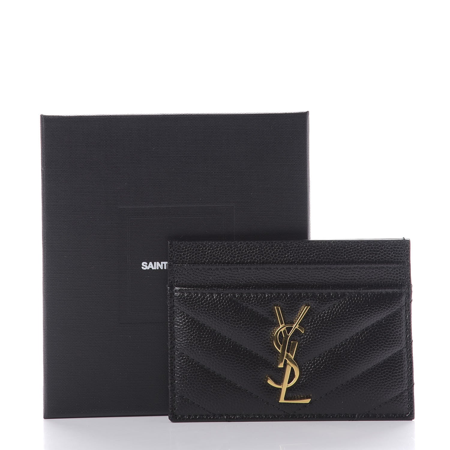Saint Laurent Grain De Poudre Matelasse Chevron Monogram Credit Card Case Black 8 of 8