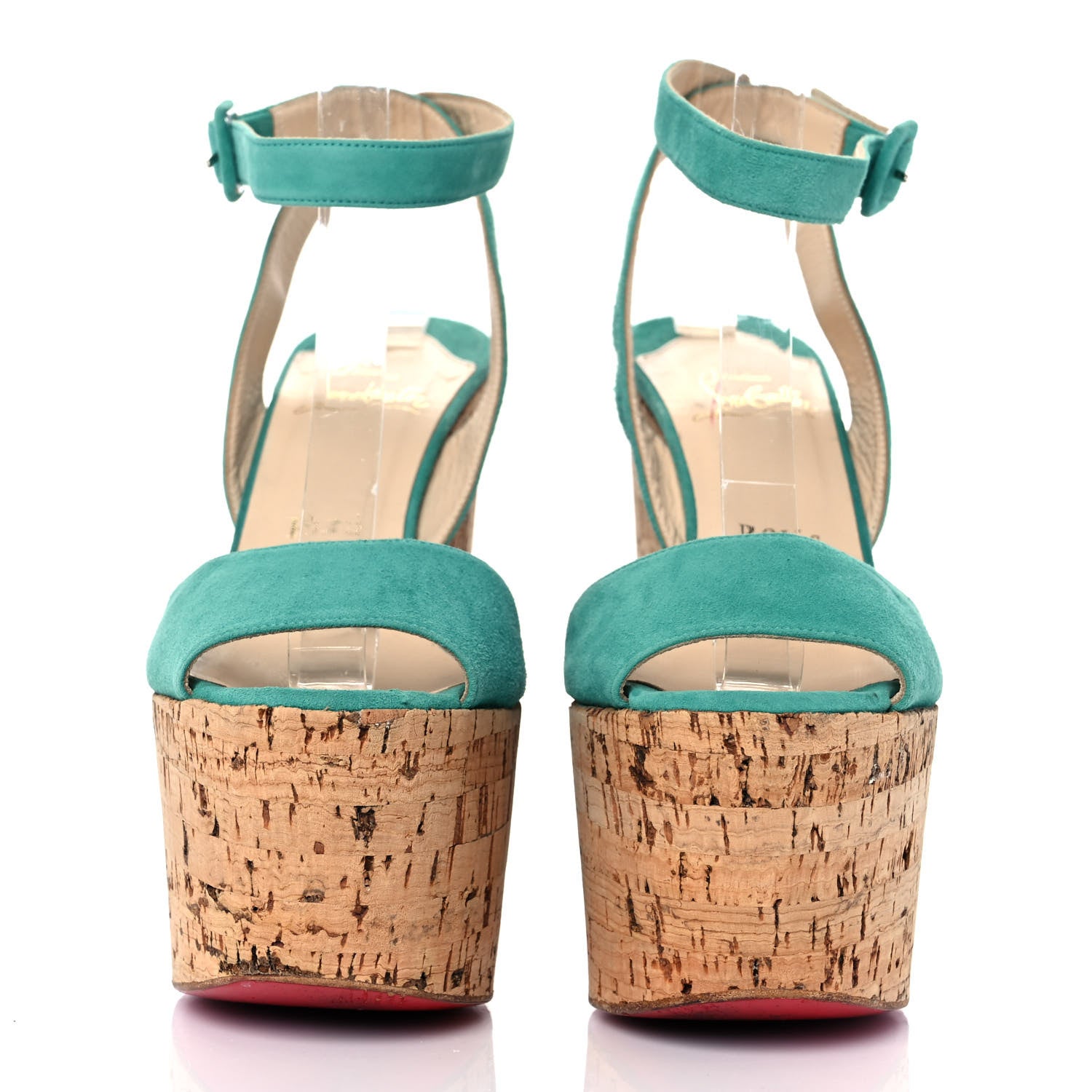 Christian Louboutin Suede Kid Cork Super Dombasle 160 Platform Sandals 38 Turquoise 2 of 7