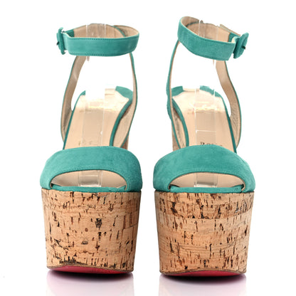 Christian Louboutin Suede Kid Cork Super Dombasle 160 Platform Sandals 38 Turquoise 2 of 7