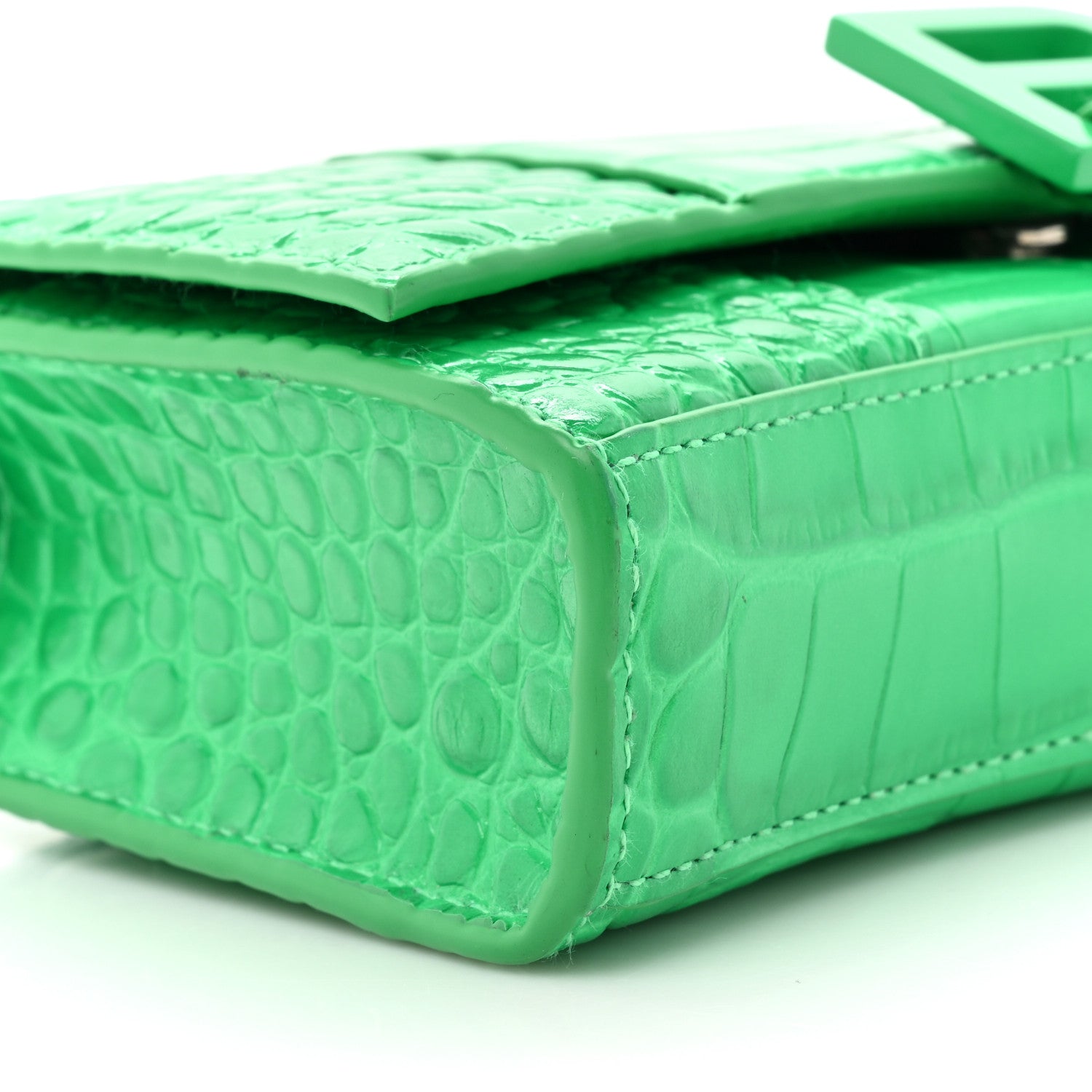 Balenciaga Shiny Calfskin Tonal B Crocodile Embossed Hourglass Chain Bag Vivid Green 8 of 14