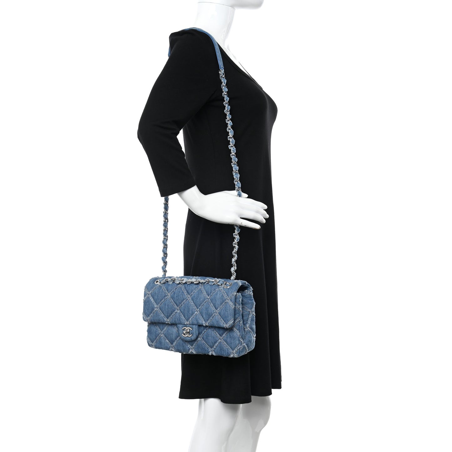 Denim Quilted Medium Distressed Single Flap Blue