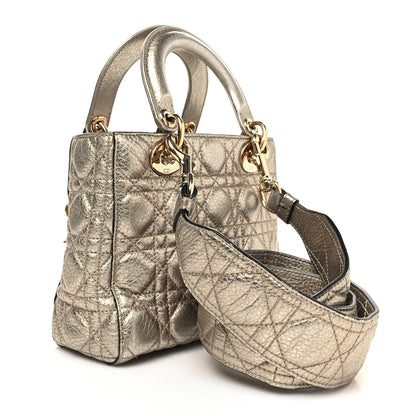 Christian Dior Metallic Grained Calfskin Cannage Mini Supple Lady Dior Pale Gold 3 of 16