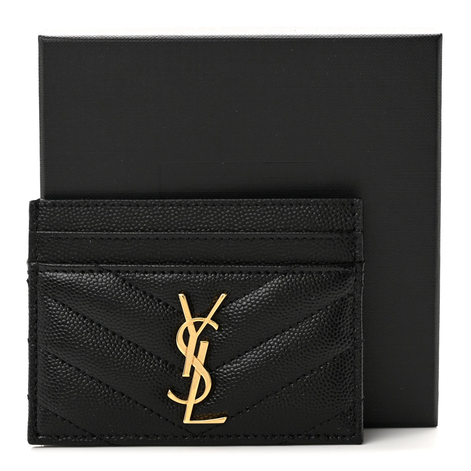 Saint Laurent Grain De Poudre Matelasse Chevron Cassandre Credit Card Case Black 9 of 9