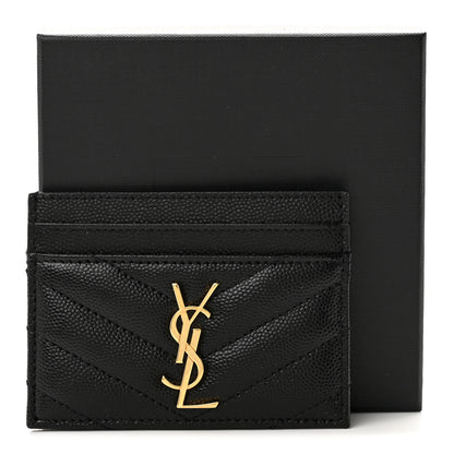 Saint Laurent Grain De Poudre Matelasse Chevron Cassandre Credit Card Case Black 9 of 9