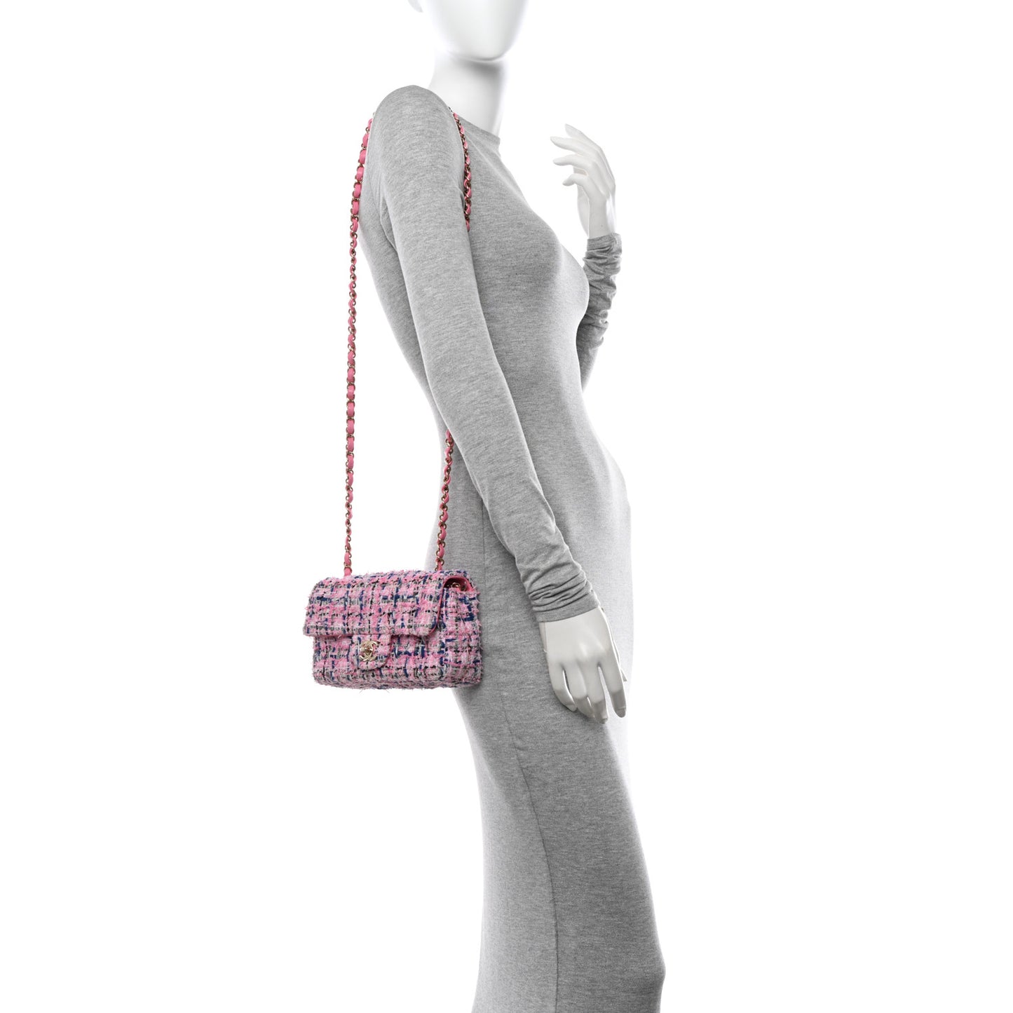 Tweed Quilted Mini Rectangular Flap Pink Multicolor