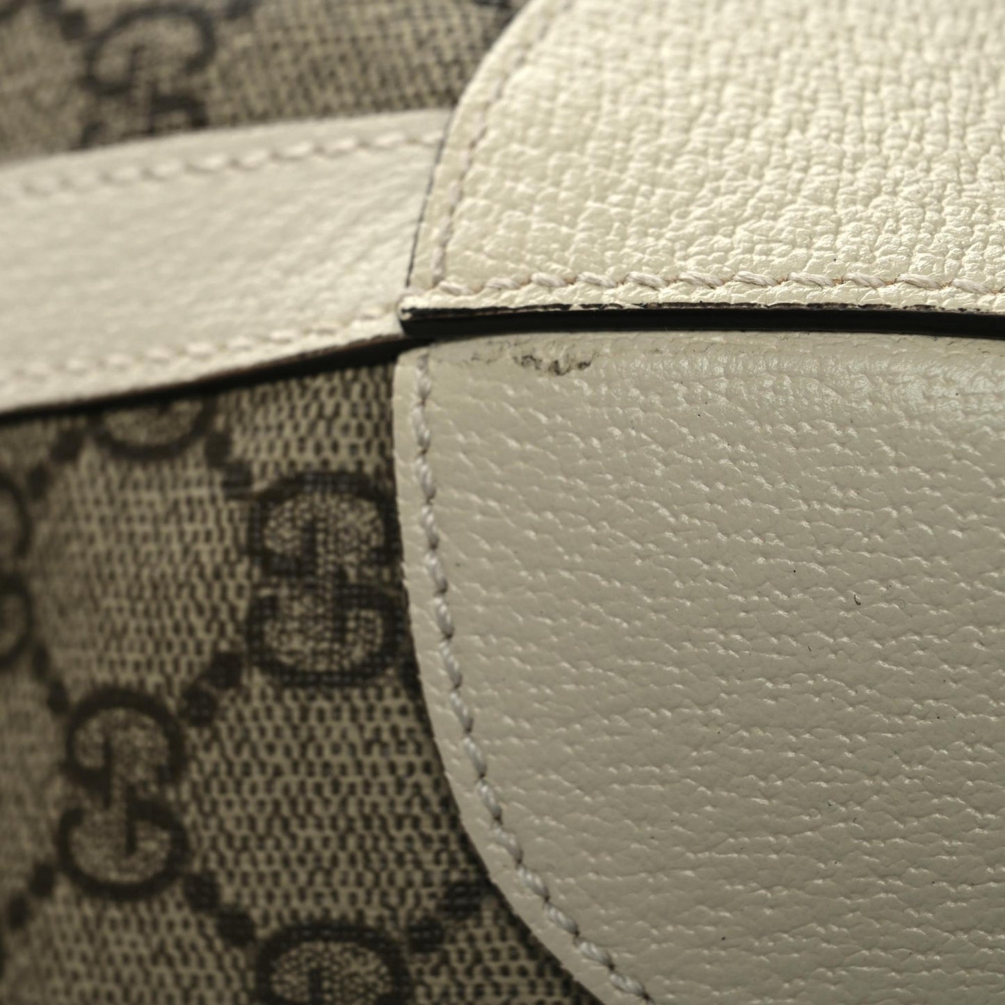 GG Supreme Monogram Textured Dollar Calfskin Web Medium Ophidia Duffle Bag Beige Ebony Mystic White