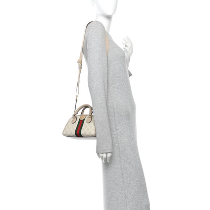 Gucci GG Supreme Monogram Textured Dollar Calfskin Web Mini Ophidia Top Handle Bowler Bag Beige Mystic White Oatmeal 2 of 11