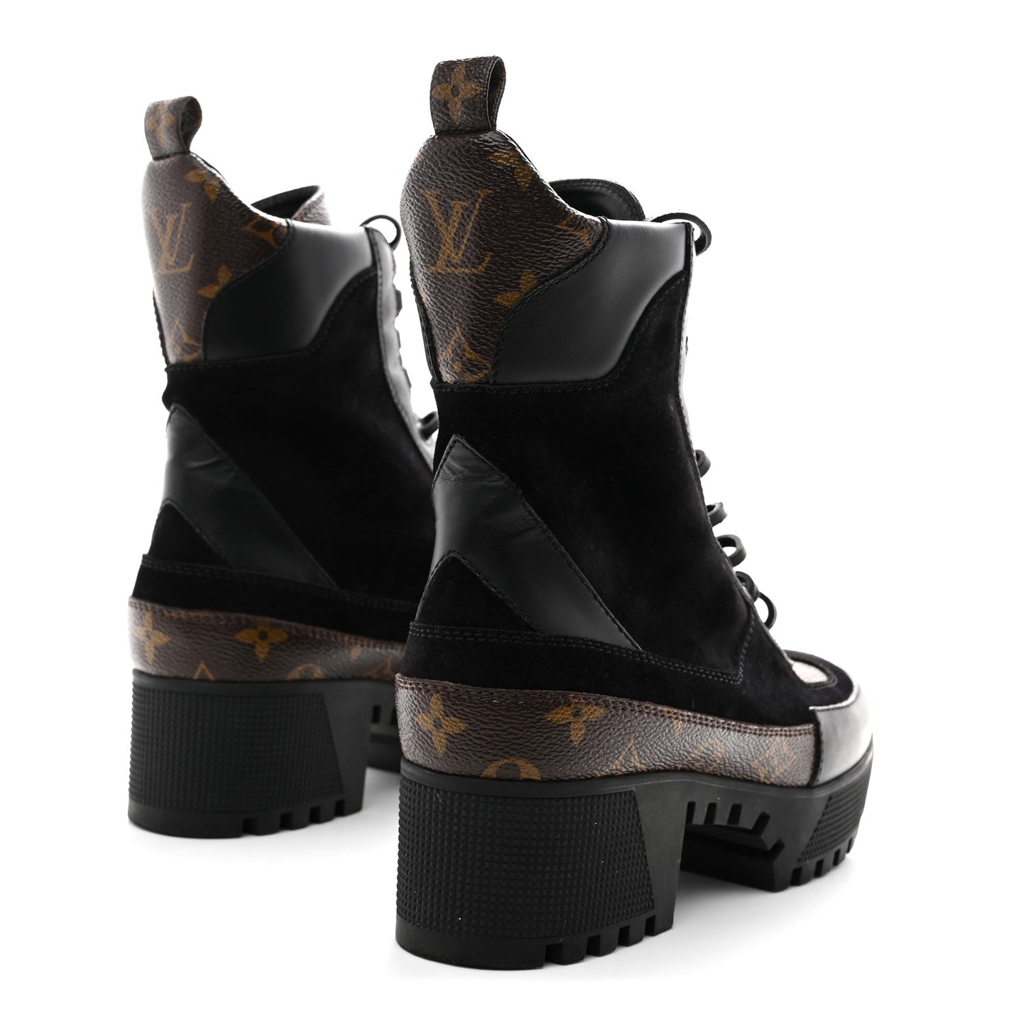 Suede Calfskin Monogram Laureate Platform Desert Boots 38 Black