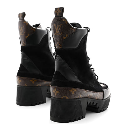 Louis Vuitton Suede Calfskin Monogram Laureate Platform Desert Boots 38 Black 5 of 10