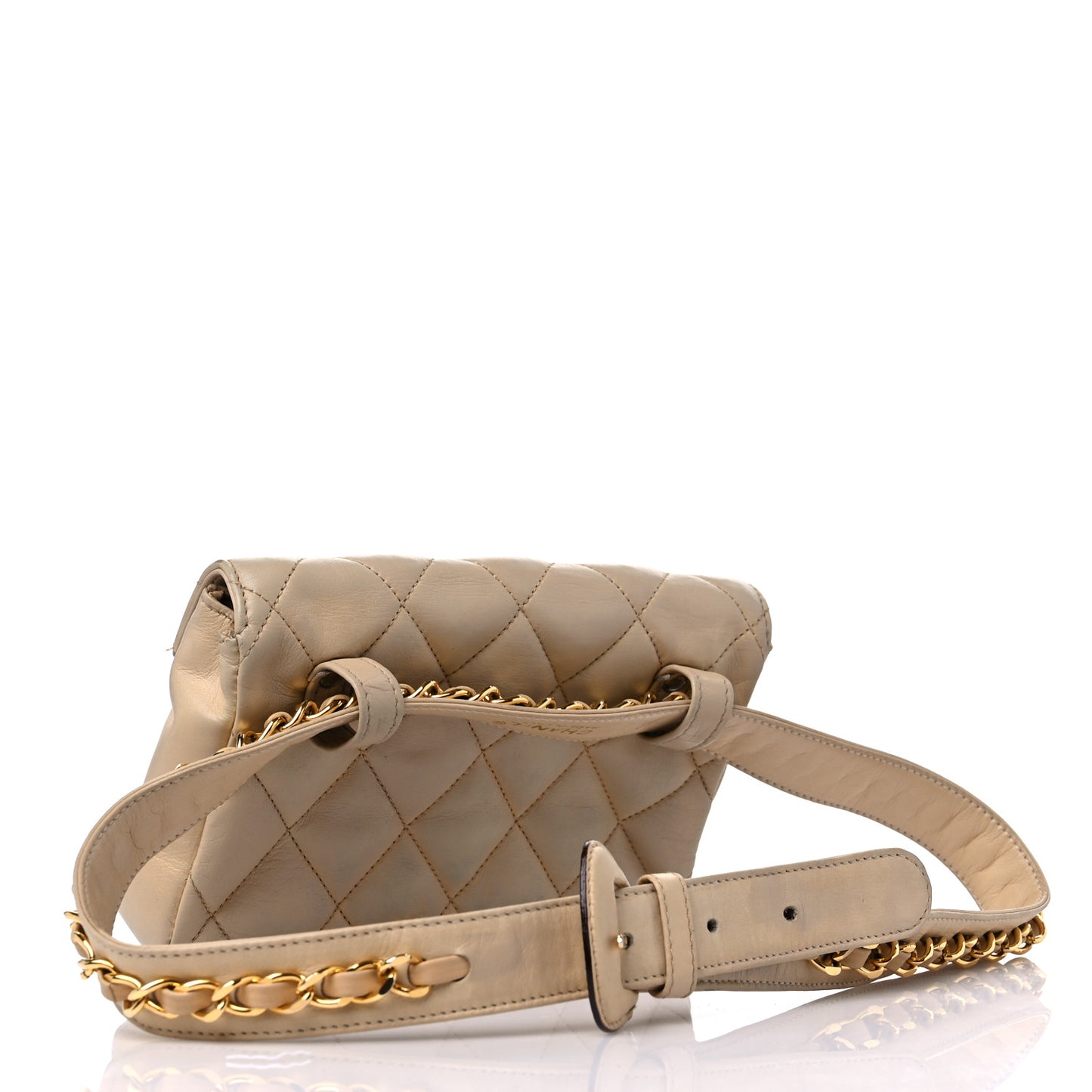 Lambskin Quilted Flap Waist Belt Bag 75 30 Beige