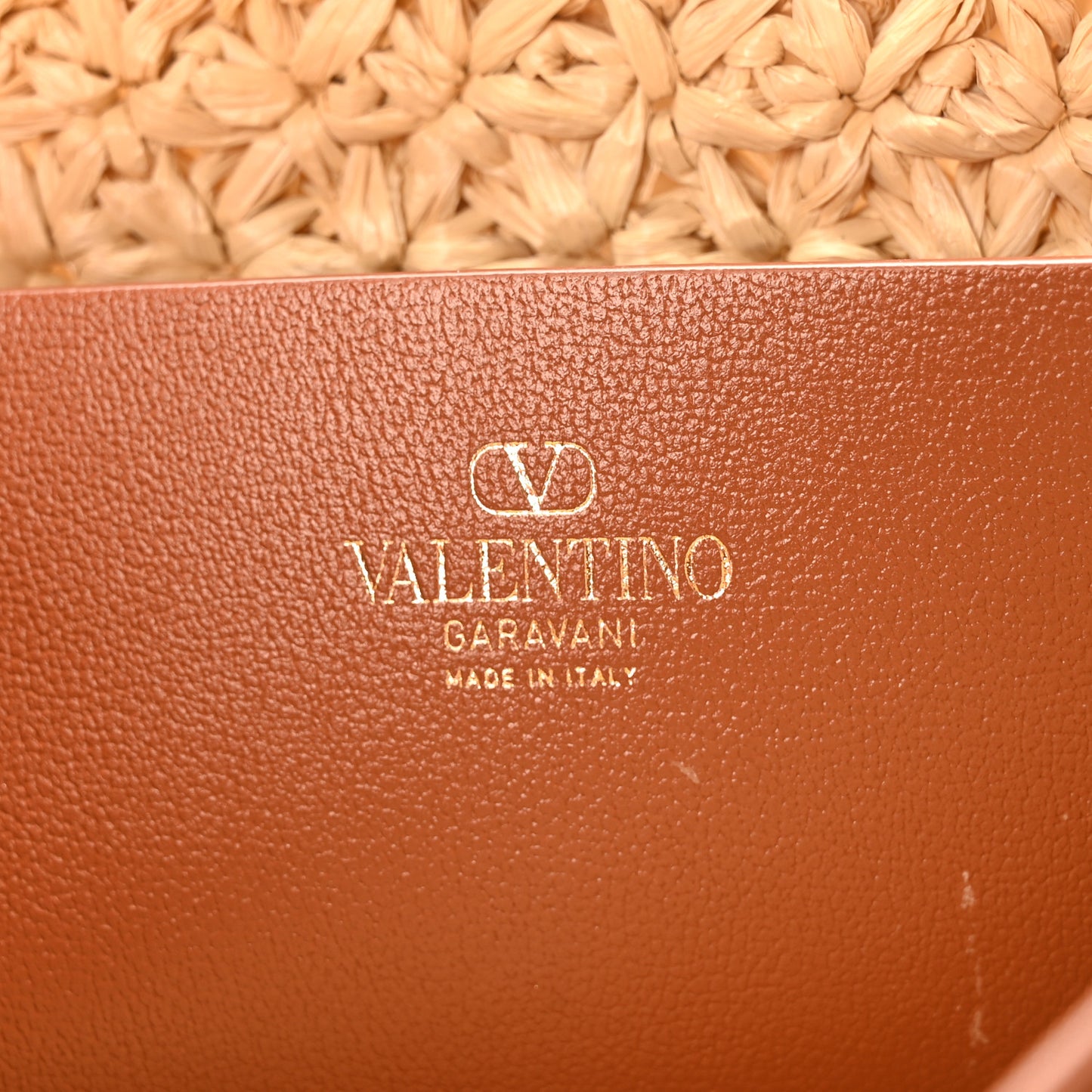 Raffia Calfskin Vlogo Alltime Shoulder Bag Natural Saddle Brown