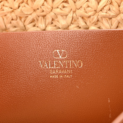 Valentino Garavani Raffia Calfskin Vlogo Alltime Shoulder Bag Natural Saddle Brown 6 of 9