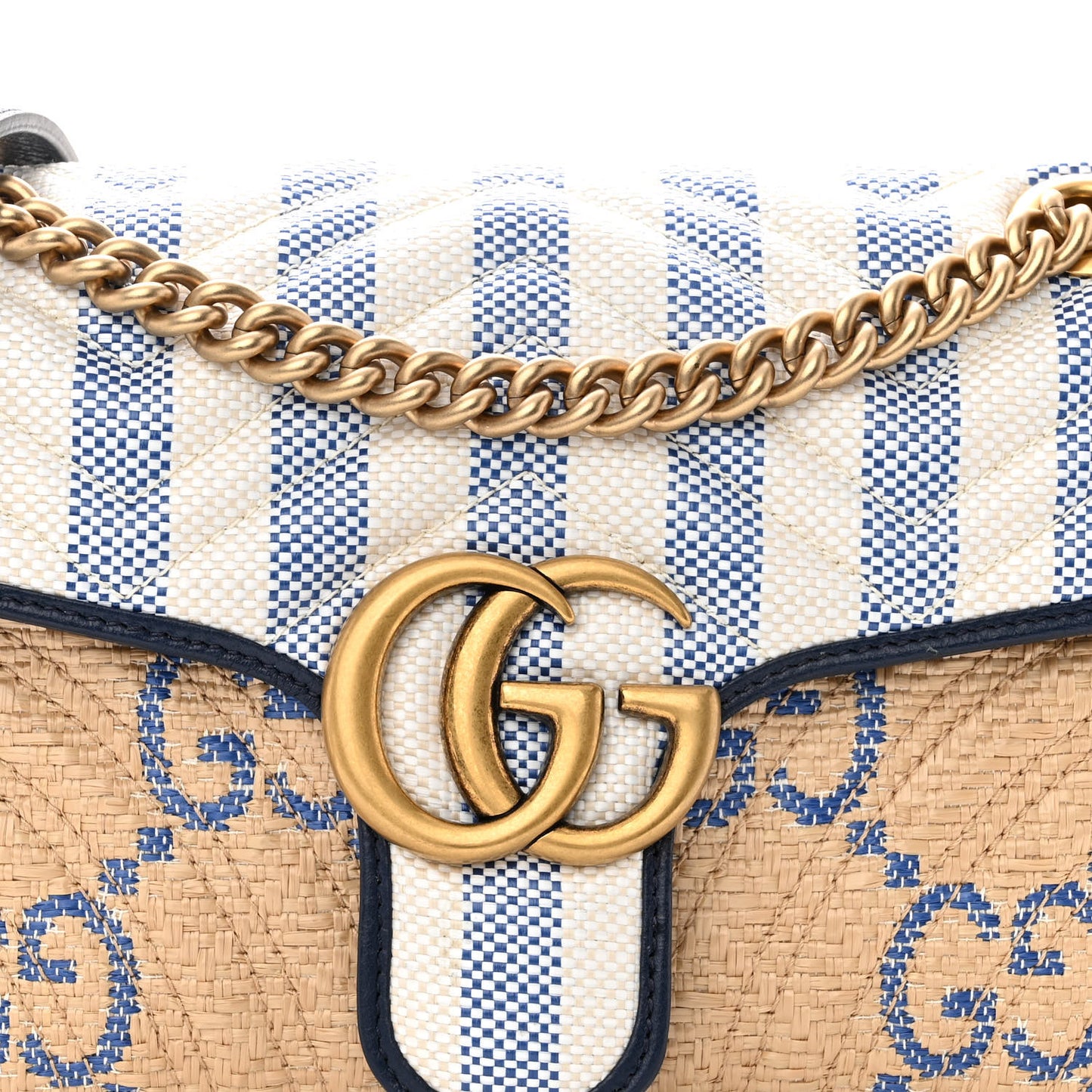 Raffia GG Monogram Matelasse Small GG Marmont Shoulder Bag Natural Royale Off White