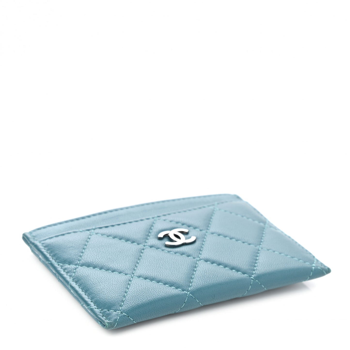 Lambskin Quilted Card Holder Blue