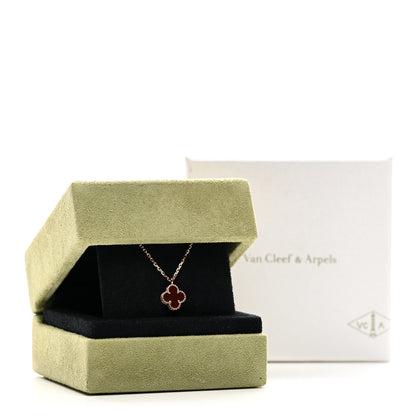 Van Cleef & Arpels 18K Rose Gold Carnelian Sweet Alhambra Pendant Necklace 6 of 6