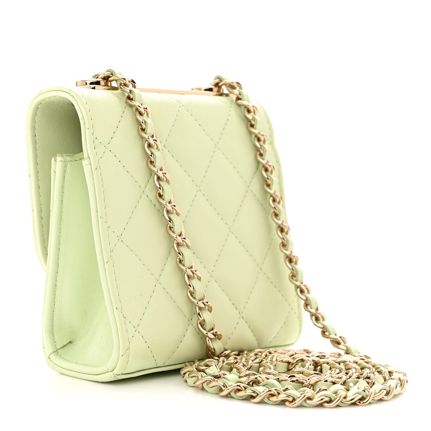 Lambskin Quilted Mini Trendy CC Chain Wallet Sea Green