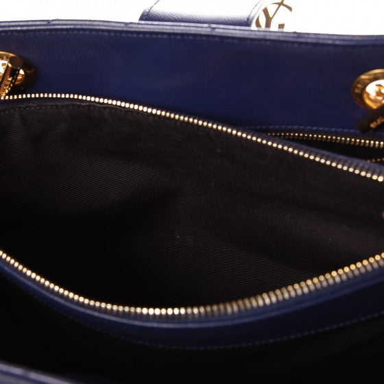 Saint Laurent Grain De Poudre Matelasse Chevron Monogram Shopping Bag Deep Marine 7 of 16