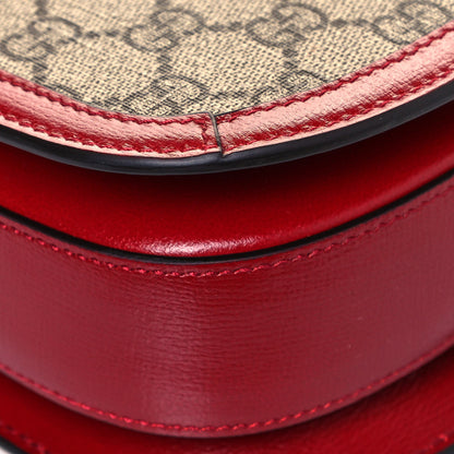 Gucci GG Supreme Monogram Azalea Calfskin Horsebit 1955 Shoulder Bag Beige Ebony New Cherry Red 9 of 14
